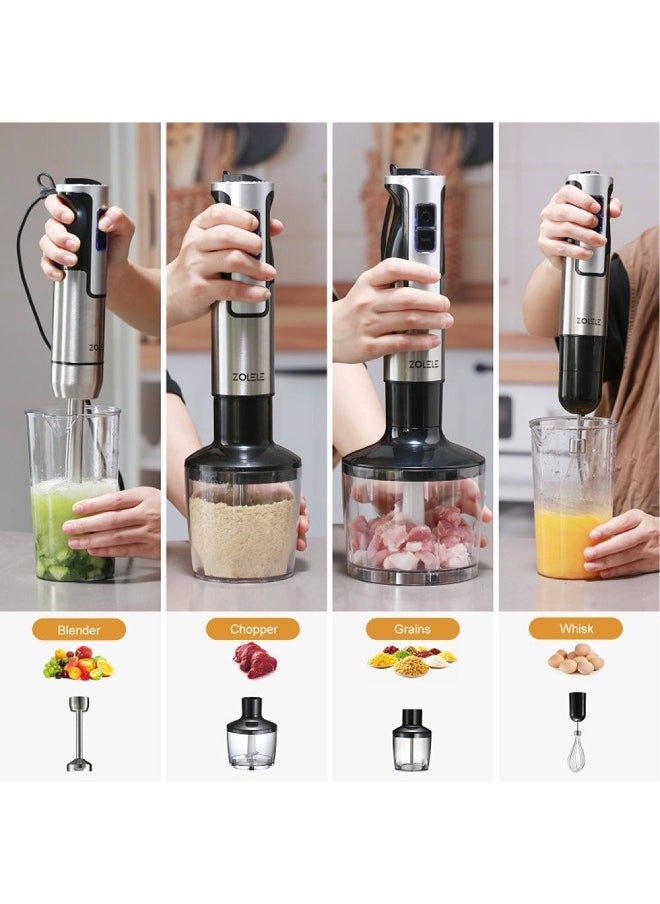ZOLELE - HB1200 4-in-1 Immersion Blender For Blending Chopping Whisking and Pureeing 800W Motor 20 Speeds White - Image 1