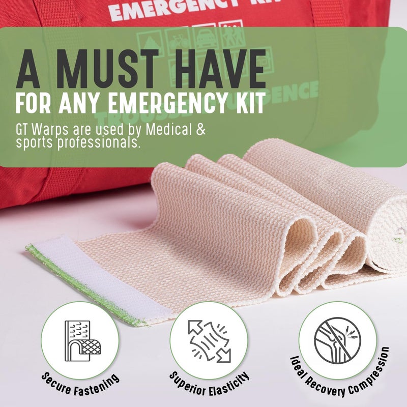 GT Premium Elastic Bandage Wrap (6" 4 Pack) - Hook & Loop Fasteners at Both Ends - Latex Free Hypoallergenic Compression Roll - Reusable Bandages for Waist, Legs, Elbow & Knee Wrap - Image 4