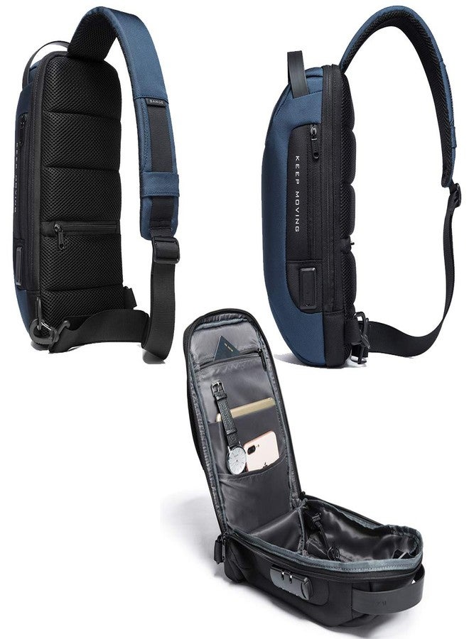 BANGE Unisex Multifunctional Anti-thief Polyester Sling Bag with USB Charging (Blue) - Image 3