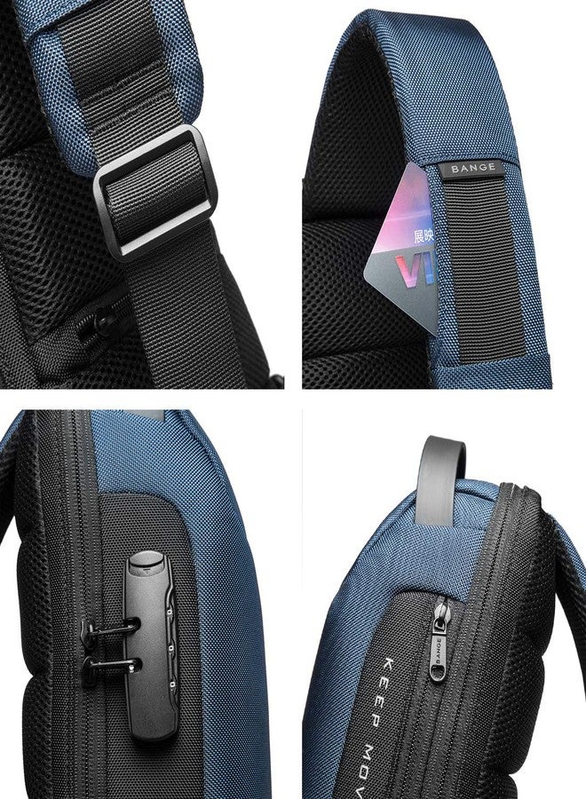 BANGE Unisex Multifunctional Anti-thief Polyester Sling Bag with USB Charging (Blue) - Image 5