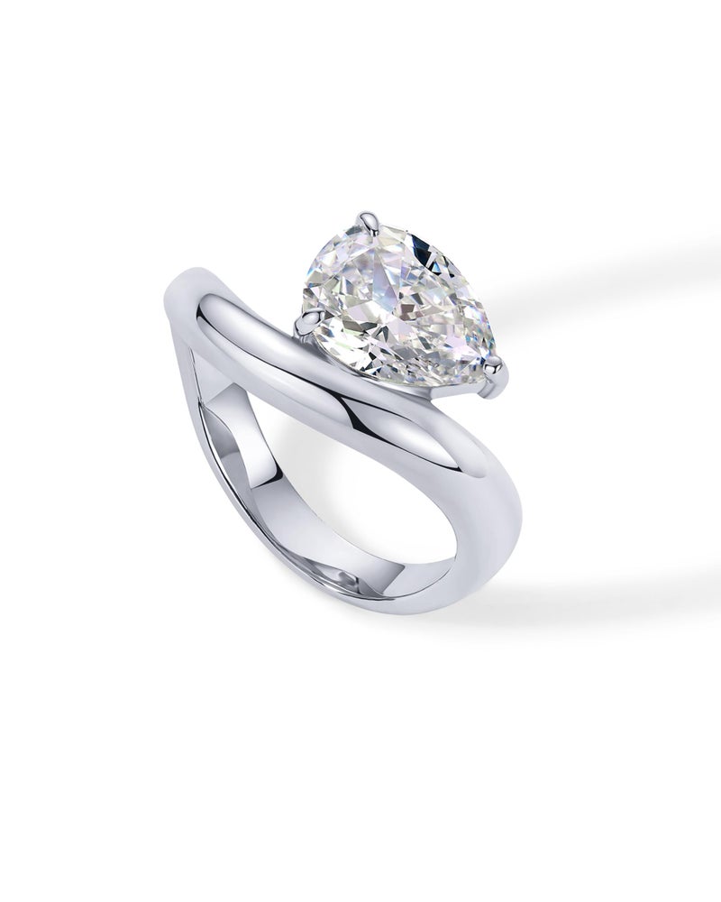 PAVOI Rhodium Plated Pear Solitaire Premium Cubic Zirconia Engagement and Promise Rings for Women - Trendy Fake Wedding Wavy Band - Size 6 - Image 3
