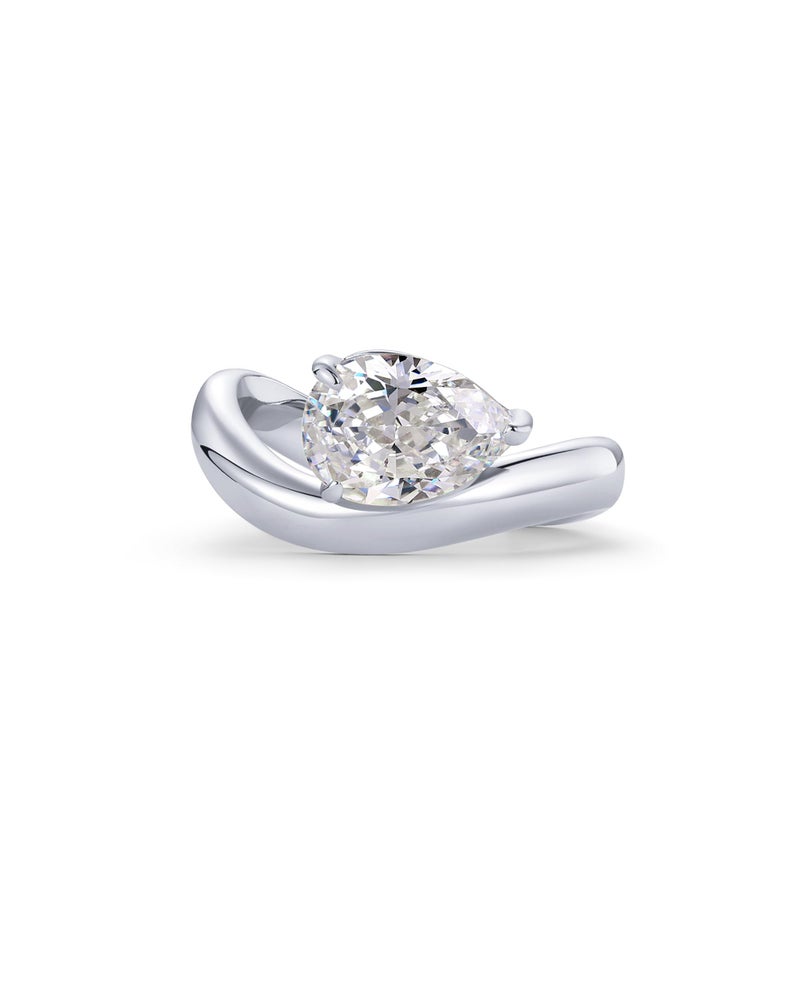 PAVOI Rhodium Plated Pear Solitaire Premium Cubic Zirconia Engagement and Promise Rings for Women - Trendy Fake Wedding Wavy Band - Size 6 - Image 1
