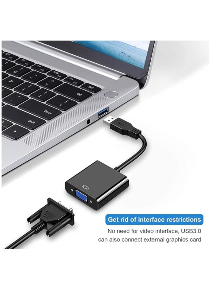 erorex - USB to VGA Adapter, USB 3.0/2.0 to VGA Male to Female Adapter, 1080P HD Multi-Display Video Converter, Support PC Laptop Windows 7/8/8.1/10, Desktop, Monitor, Projector, HDTV, Chromebook (Black) - Image 1