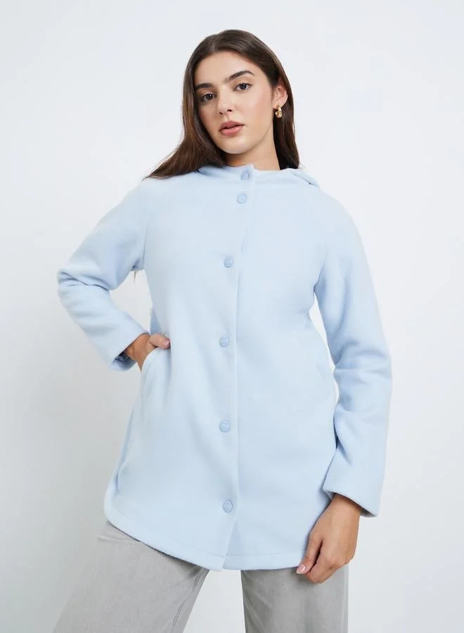 Styli Styli Light Blue Hooded Fleece Jacket