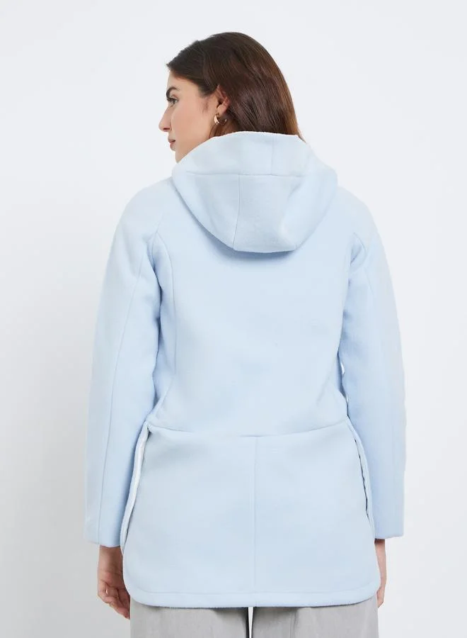 Styli Styli Light Blue Hooded Fleece Jacket