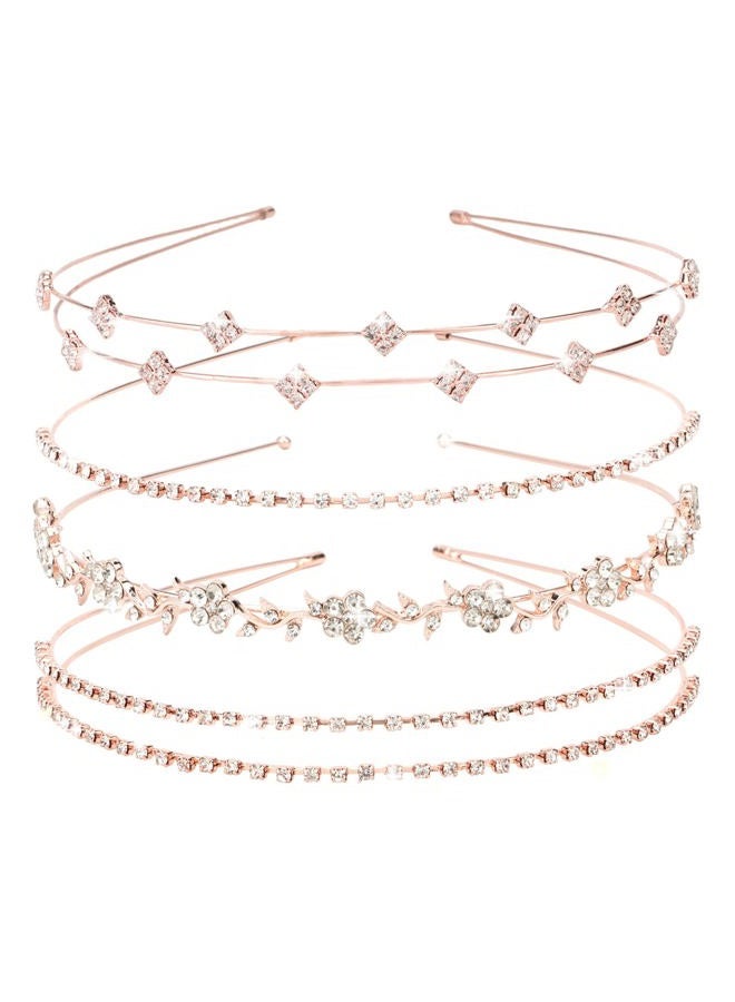 Jaciya Rhinestone Headband 4 Pieces Rose Gold Bridal Headbands Crystal Bling Headbands for Women Rhinestones Headbands for Women's Hair Wedding Hair Accessories - Image 1