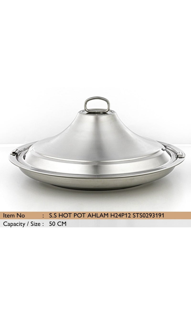 رادین قدر ساخن من الفولاذ المقاوم للصدأ الفاخر 50 سم – طبق تقديم معزول لتسخين الطعام مع غطاء للاستخدام المنزلي وتناول الطعام - Image 1