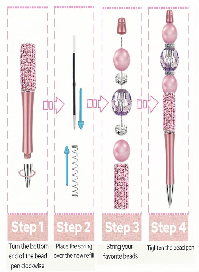 KUNHEHO 24Pcs Pearl & Diamond Beadable Pens bulk Multicolor Retractable Writing Pens Plastic Black Ink Bead Pens Ballpoint Pens Pen Making Kit DIY Pens - Image 3