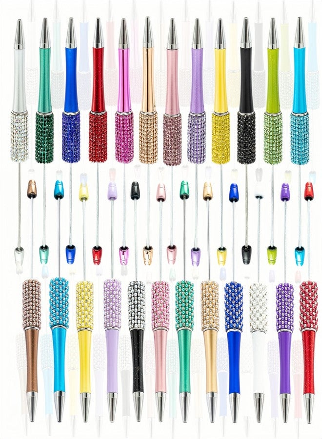 KUNHEHO 24Pcs Pearl & Diamond Beadable Pens bulk Multicolor Retractable Writing Pens Plastic Black Ink Bead Pens Ballpoint Pens Pen Making Kit DIY Pens - Image 1
