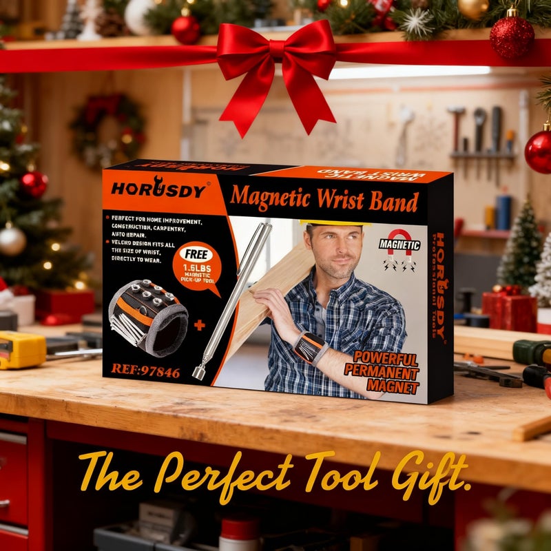 HORUSDY Magnetic Wristband, Gifts for Dad, with Strong Magnets for Holding Screws, Nails, Drilling Bits, Tool Gift for Men - Image 2
