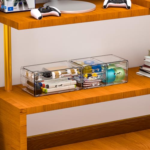 Cq acrylic 2 Pack Clear Desk Organizer With Drawers,Stackable 6 Drawers Skincare Organizer,Cute Skin Care Organizers for Vanity Hair Clip,Jewelry,Beauty Product Desk and Makeup Organizers Countertop - Image 5