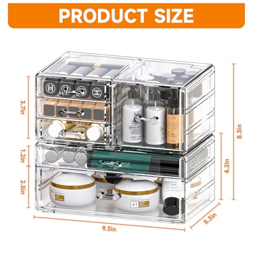 Cq acrylic 2 Pack Clear Desk Organizer With Drawers,Stackable 6 Drawers Skincare Organizer,Cute Skin Care Organizers for Vanity Hair Clip,Jewelry,Beauty Product Desk and Makeup Organizers Countertop - Image 2