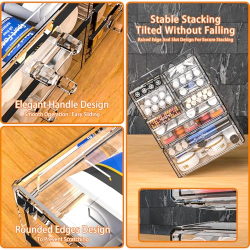 Cq acrylic 2 Pack Clear Desk Organizer With Drawers,Stackable 6 Drawers Skincare Organizer,Cute Skin Care Organizers for Vanity Hair Clip,Jewelry,Beauty Product Desk and Makeup Organizers Countertop - Image 3