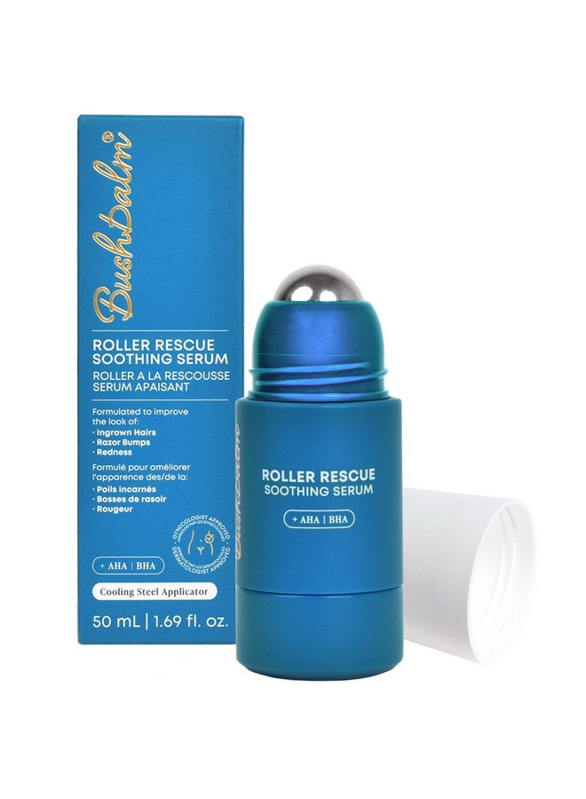 Bushbalm Roller Rescue Ingrown Hair Serum, Includes AHA and BHA - Exfoliating, Soothing, Cooling for Intimate Areas, Underarms - Helps With Razor Bumps and Ingrown Hairs, Blue 50 ml - Image 1