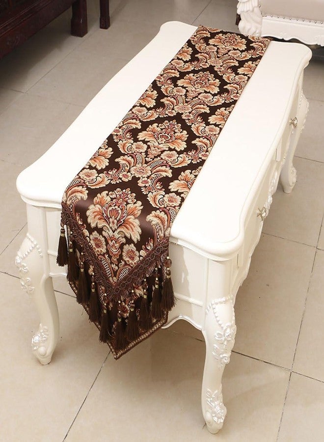 Riverbyland مفرش طاولة أنيق من ريفر بايلاند، بنقشة جاكار بنية اللون، مقاس 79 × 13 بوصة - Image 4