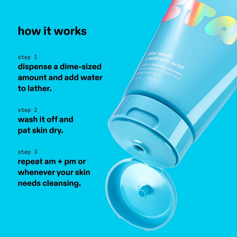 Starface World Starface Star Wash + Salicylic Acid, Foaming Facial Cleanser, Made for Breakout-Prone and Sensitive Skin, Minimize Breakouts and Unclog Pores, Unscented, Fragrance-Free (5 fl oz) - Image 2
