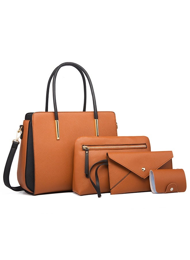 general New Fashion 4-Piece Set: Color-Blocked Large-Capacity Tote and Convertible Crossbody Organizer Bag, Designed for Women - Image 2