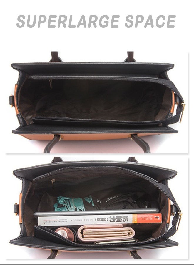 general New Fashion 4-Piece Set: Color-Blocked Large-Capacity Tote and Convertible Crossbody Organizer Bag, Designed for Women - Image 3