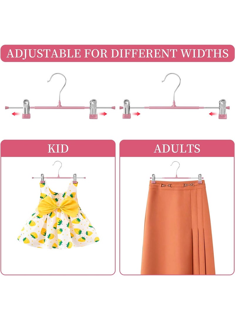10 Pack 12 Inch Heavy Duty Pants Hangers with Clips, Metal, Pink, Non Slip, Space Saving, Adult, Men, Children, Kid, Baby Pink/Silver - Image 3