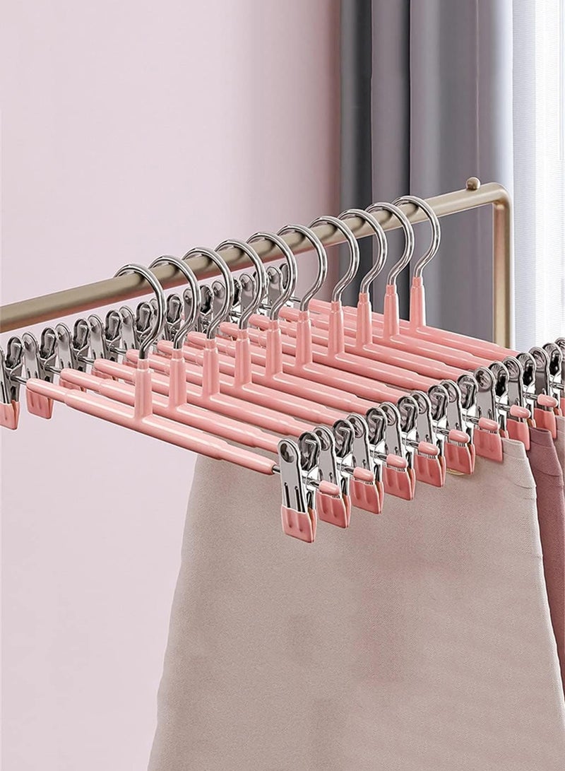 10 Pack 12 Inch Heavy Duty Pants Hangers with Clips, Metal, Pink, Non Slip, Space Saving, Adult, Men, Children, Kid, Baby Pink/Silver - Image 1