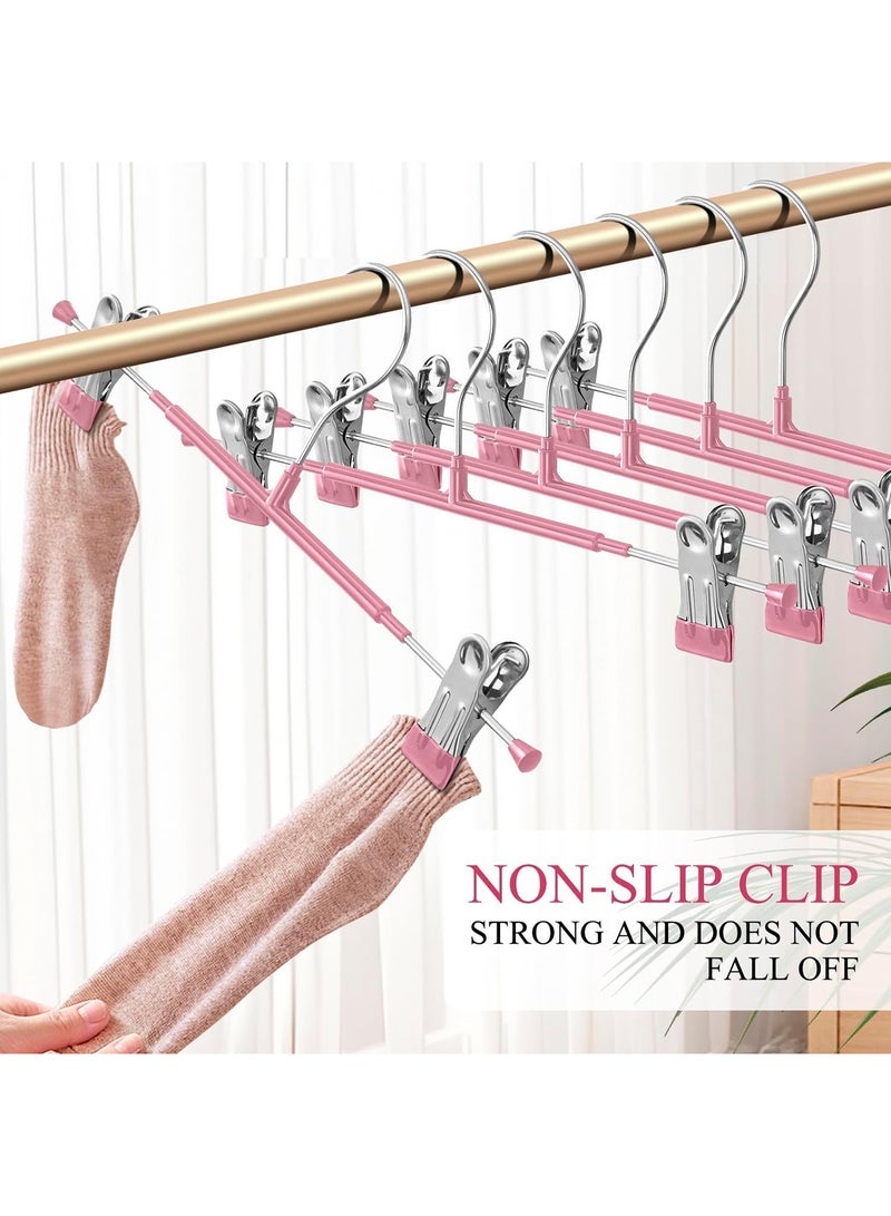 10 Pack 12 Inch Heavy Duty Pants Hangers with Clips, Metal, Pink, Non Slip, Space Saving, Adult, Men, Children, Kid, Baby Pink/Silver - Image 2