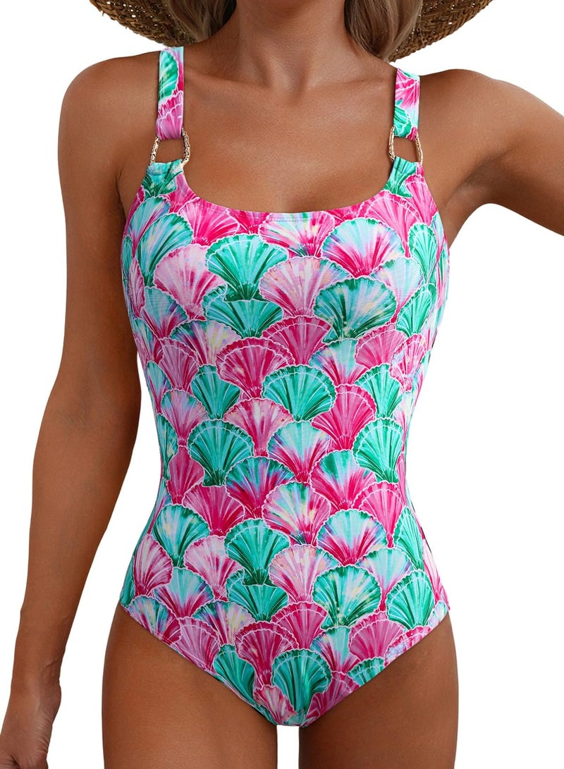 Herseas Women's Metal Ring Wide Straps Fashionable One Piece Swim Suits 2026 Floral Print Tummy Control Fast Dry High Elasticity Long Torso Bathing Suit Large - Image 1