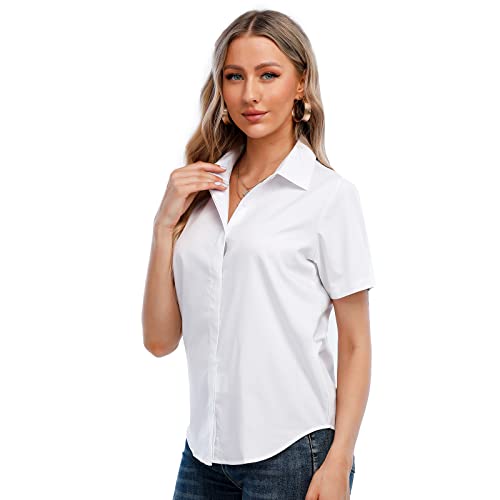 SUNNOW Women's Classic Fit Wrinkle Free Short Sleeve Basic Button Down Shirt Formal Work Office Shirt (M,White) - Image 4