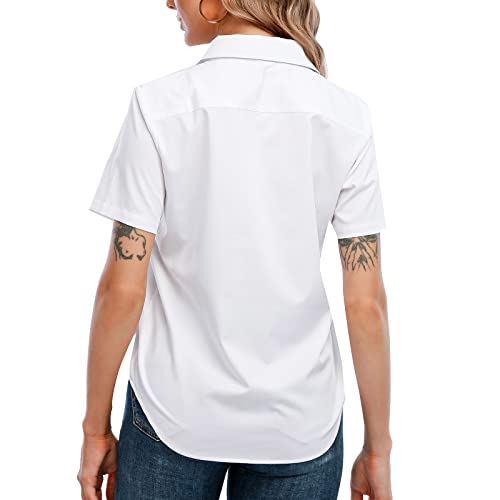SUNNOW Women's Classic Fit Wrinkle Free Short Sleeve Basic Button Down Shirt Formal Work Office Shirt (M,White) - Image 2