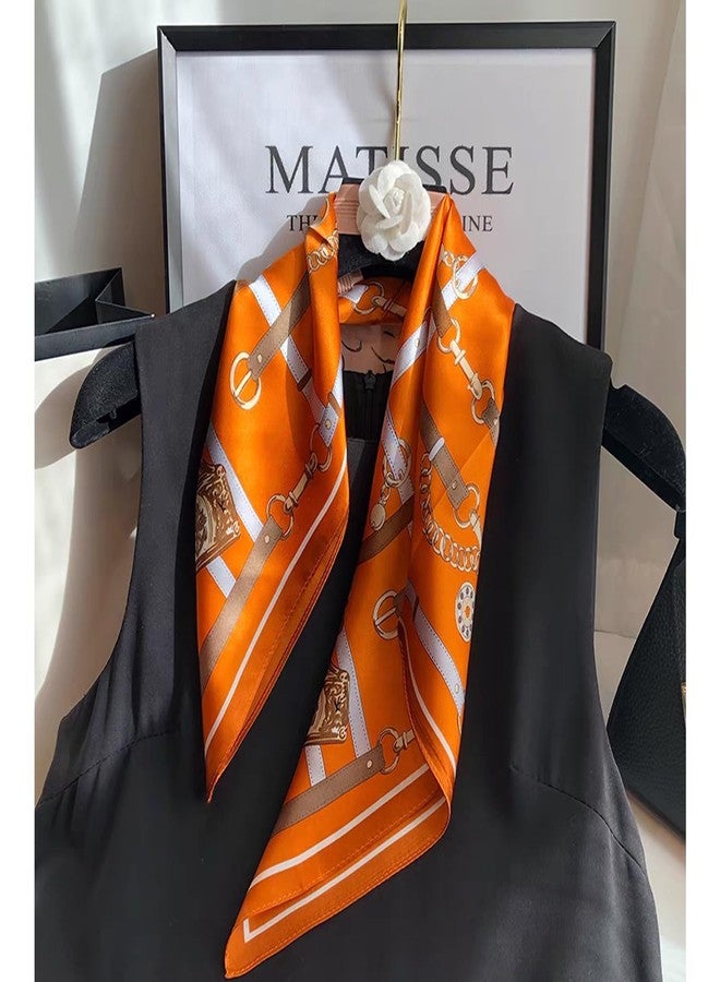 Aufeel 100% Real Mulberry Silk Women Small Square Neck Scarfs 21" Lightweight Headscarf Printed Neckerchief Gift Packed, Orange 6, S - Image 2