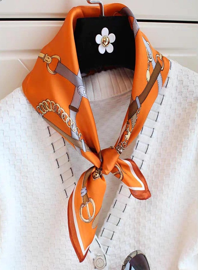 Aufeel 100% Real Mulberry Silk Women Small Square Neck Scarfs 21" Lightweight Headscarf Printed Neckerchief Gift Packed, Orange 6, S - Image 4