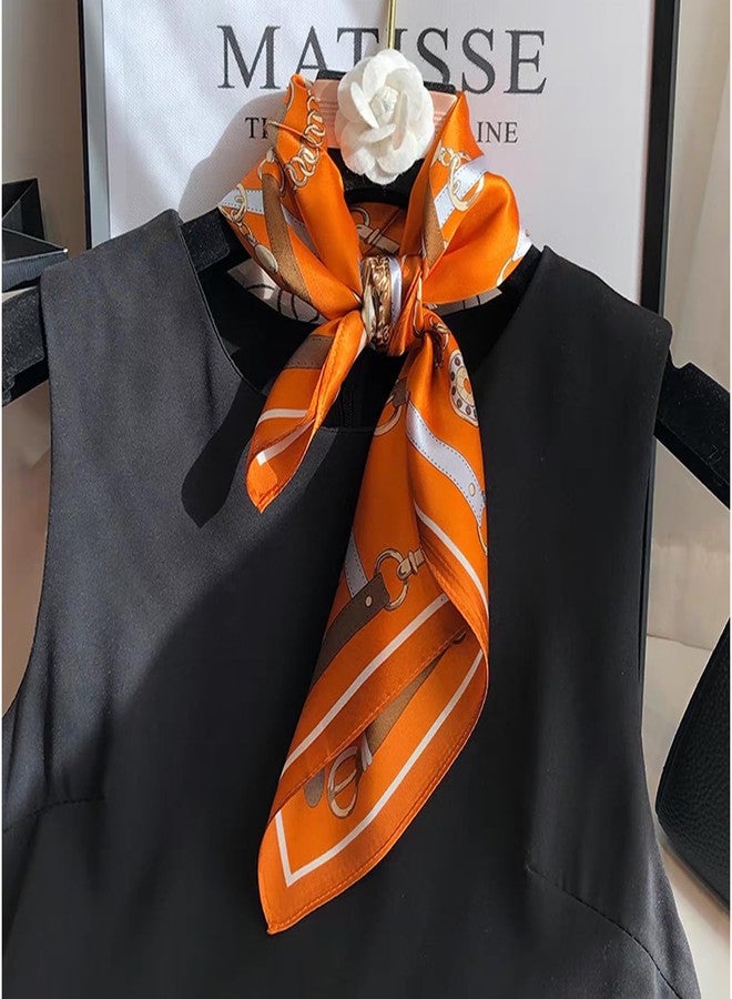 Aufeel 100% Real Mulberry Silk Women Small Square Neck Scarfs 21" Lightweight Headscarf Printed Neckerchief Gift Packed, Orange 6, S - Image 3