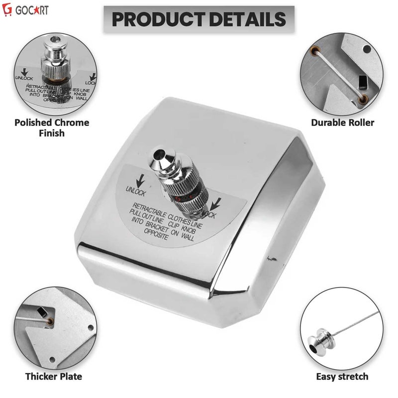 GOCART WITH G LOGO GOCART WITH G LOGO Stainless Steel Retractable Cloth Line Adjustable Lockable Hanging Washing Line Square - Image 3