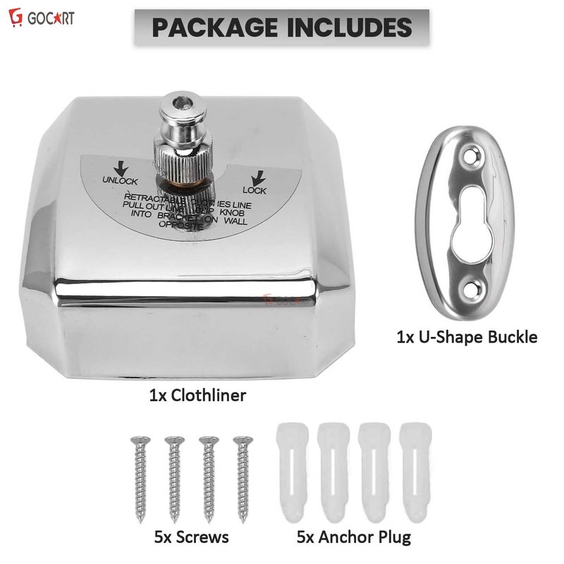 GOCART WITH G LOGO GOCART WITH G LOGO Stainless Steel Retractable Cloth Line Adjustable Lockable Hanging Washing Line Square - Image 4