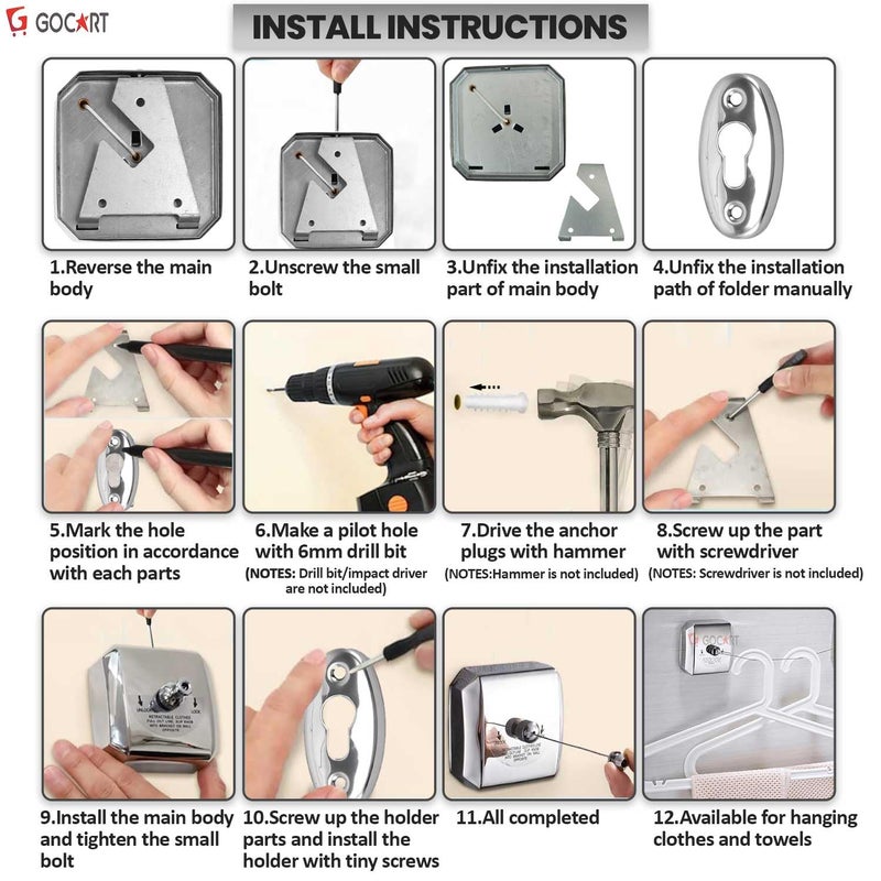 GOCART WITH G LOGO GOCART WITH G LOGO Stainless Steel Retractable Cloth Line Adjustable Lockable Hanging Washing Line Square - Image 5