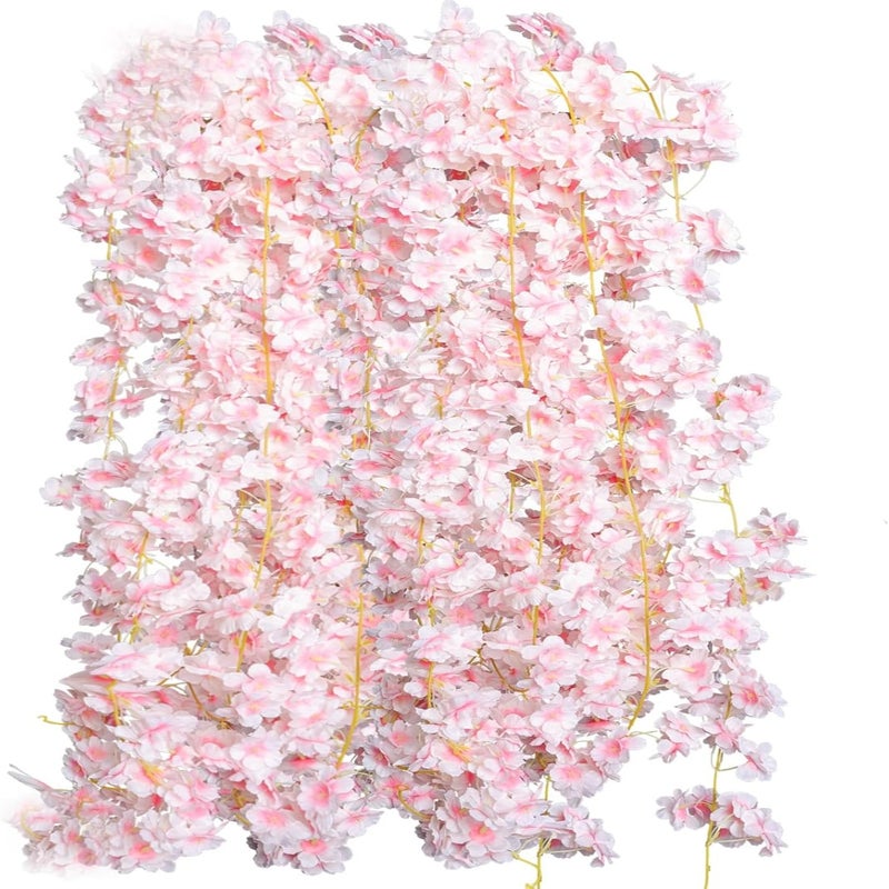Artificial Cherry Blossom Garlands: 4 Pieces Of 23.6 Ft Pink Fake Sakura Vines - Romantic Elegant Atmosphere Silk Flower Vines For Wedding, Party, Home Decor - Image 2