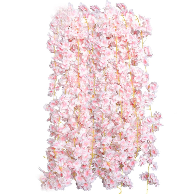 Artificial Cherry Blossom Garlands: 4 Pieces Of 23.6 Ft Pink Fake Sakura Vines - Romantic Elegant Atmosphere Silk Flower Vines For Wedding, Party, Home Decor - Image 1