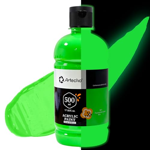 Artecho Green Glow in the Dark Acrylic Paint - Large Bottle 500ml / 17oz, Craft Paint for Canvas, Rocks, Wood, Fabric, Ceramic, Non-Toxic - Image 1