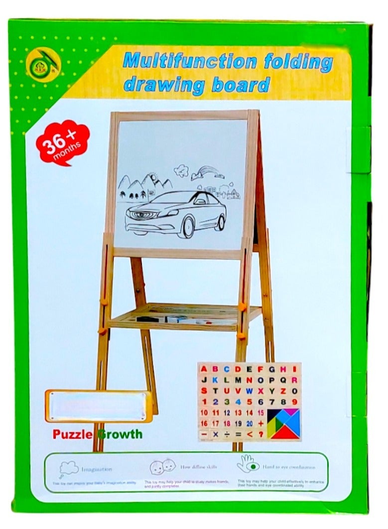 Generic Multifunction Portable Double Sided Wooden Whiteboard & Chalkboard with Height Adjustable Drawing Stand for Kids Learning  - Image 1
