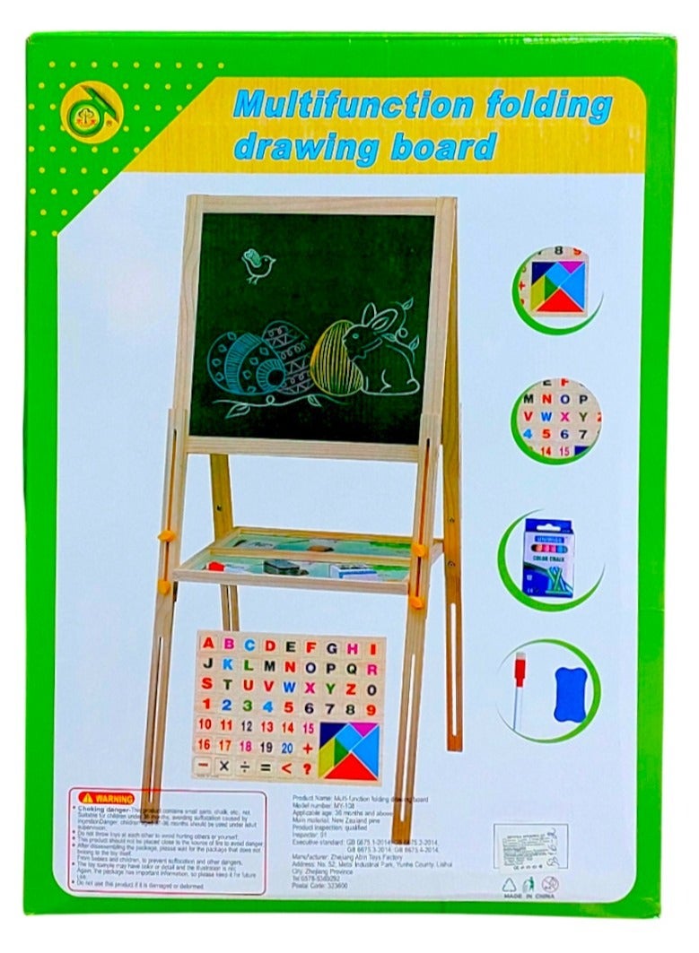 Generic Multifunction Portable Double Sided Wooden Whiteboard & Chalkboard with Height Adjustable Drawing Stand for Kids Learning  - Image 2
