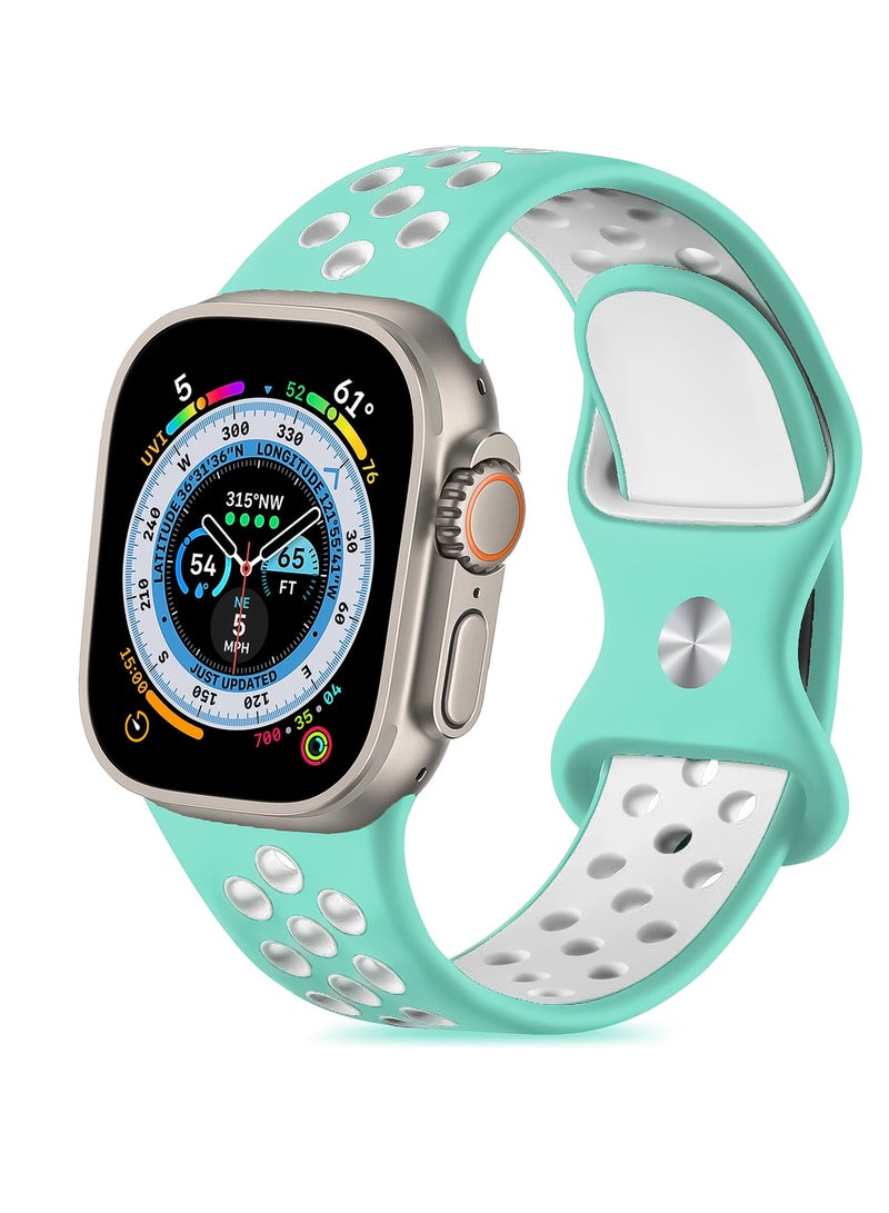 Compatible with Apple Watch Band 45mm 44mm 42mm 49mm ,Soft Silicone Sport Breathable Replacement Band Compatible for Apple Watch SE iWatch Series 7 8 6 5 4 3 2 1 ultra,Cyan & White L/M