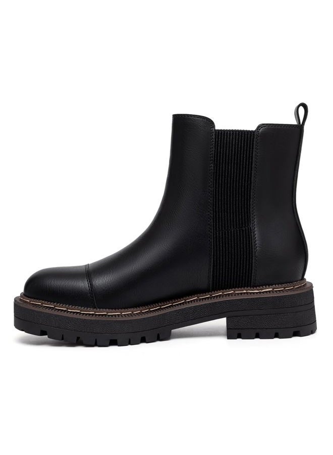 Athlefit Black Chelsea Ankle Boots for Women Platform Chunky Low Heel Boots Slip On Fashion Elastic Lug Sole Booties Size 7 - Image 2