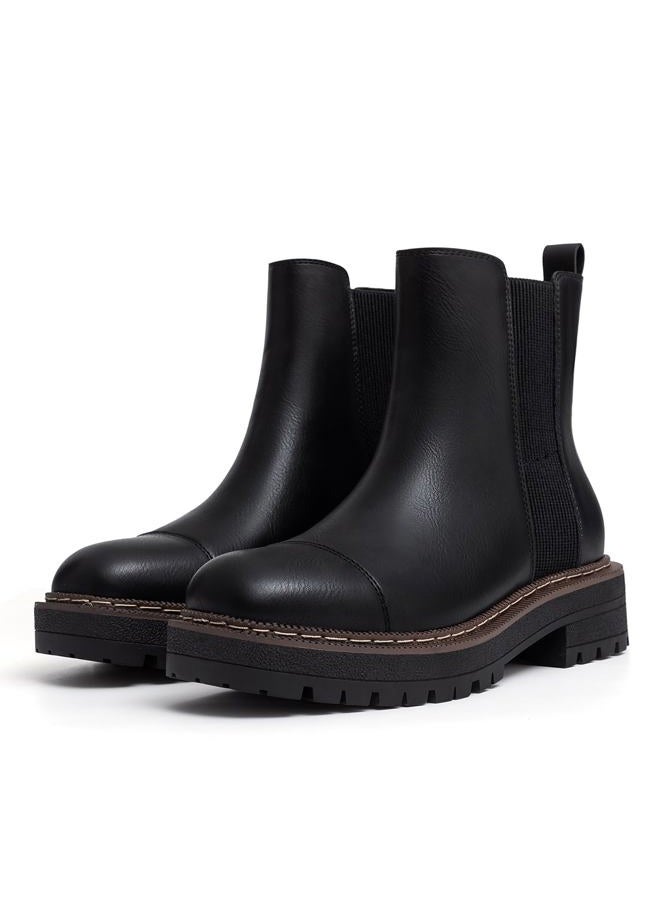 Athlefit Black Chelsea Ankle Boots for Women Platform Chunky Low Heel Boots Slip On Fashion Elastic Lug Sole Booties Size 7 - Image 3