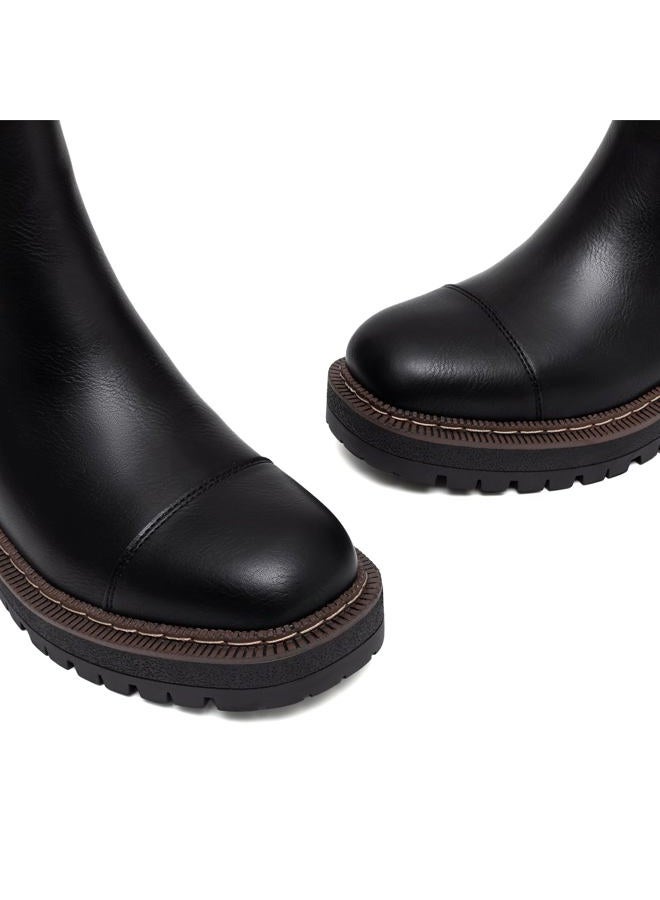 Athlefit Black Chelsea Ankle Boots for Women Platform Chunky Low Heel Boots Slip On Fashion Elastic Lug Sole Booties Size 7 - Image 4