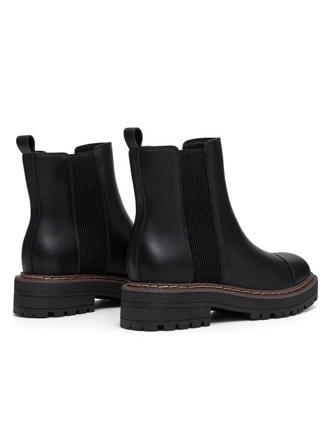 Athlefit Black Chelsea Ankle Boots for Women Platform Chunky Low Heel Boots Slip On Fashion Elastic Lug Sole Booties Size 7 - Image 5