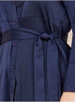 Styli Plus Satin Self Tie Up Shirt Midi Dress  - Image 3