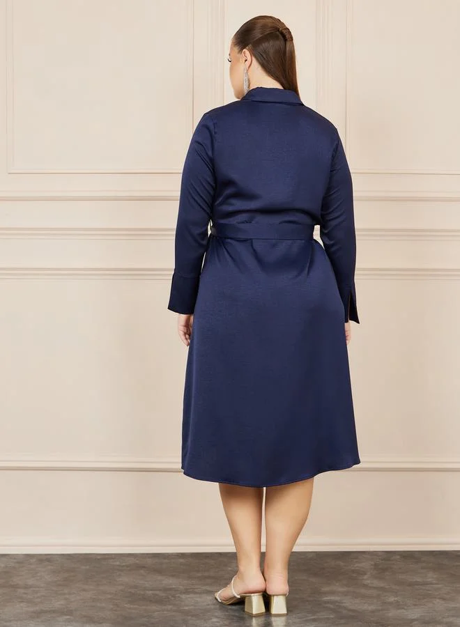 Styli Belted Shirred Dress