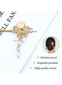 Cinaci Cinaci 10 Pieces Decorative Vintage Retro Pearl Gold Metal Hair Sticks Pins with Pendants Chinese Hanfu Asian Flower Butterfly Hair Chopsticks Hair Bun Updo Holders Long Hairpins for Women Girls  - Image 5