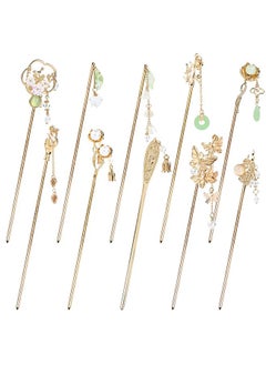 Cinaci Cinaci 10 Pieces Decorative Vintage Retro Pearl Gold Metal Hair Sticks Pins with Pendants Chinese Hanfu Asian Flower Butterfly Hair Chopsticks Hair Bun Updo Holders Long Hairpins for Women Girls  - Image 1