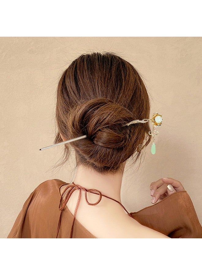 Cinaci Cinaci 10 Pieces Decorative Vintage Retro Pearl Gold Metal Hair Sticks Pins with Pendants Chinese Hanfu Asian Flower Butterfly Hair Chopsticks Hair Bun Updo Holders Long Hairpins for Women Girls  - Image 4