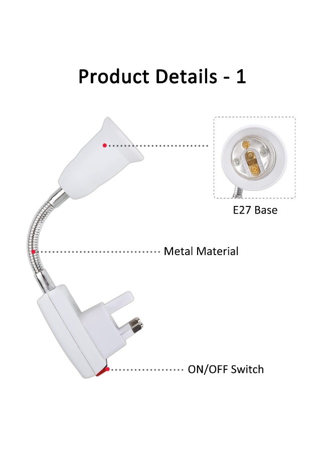 E27 Lamp Holder with Plug and Switch, 2 Pcs Flexible Arm Wall Light Socket for Bedroom, Kitchen, Bulb Base with Plug-in Capability  - Image 3